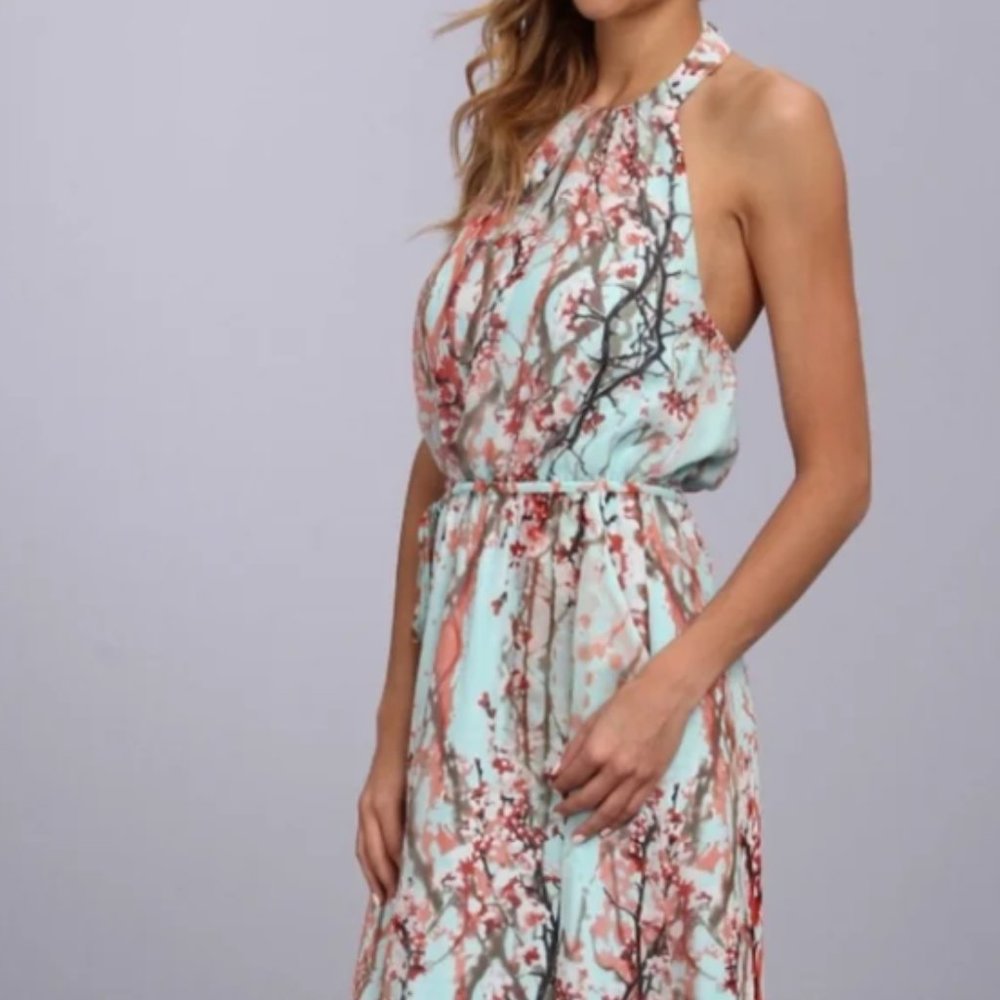 JESSICA SIMPSON cherry blossom print chiffon halter maxi dress, Size S